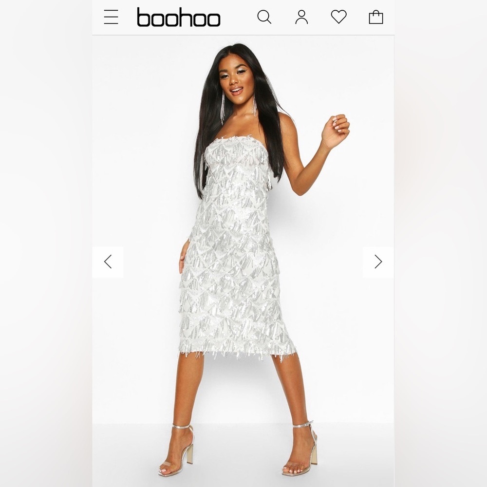 Sequin Tassel Bandeau Midi Dress